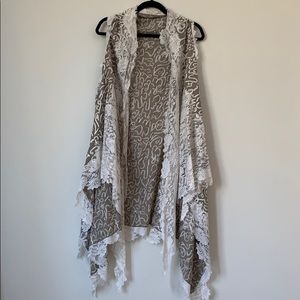 Long Unique Embroidered Vest with Lace Edges